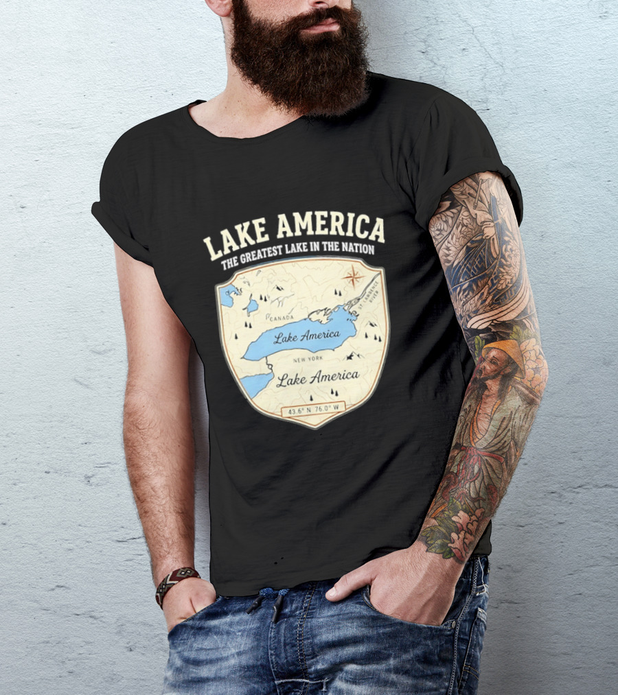 Lake America The Greatest Lake In The Nation Map Compass Cream T-Shirt