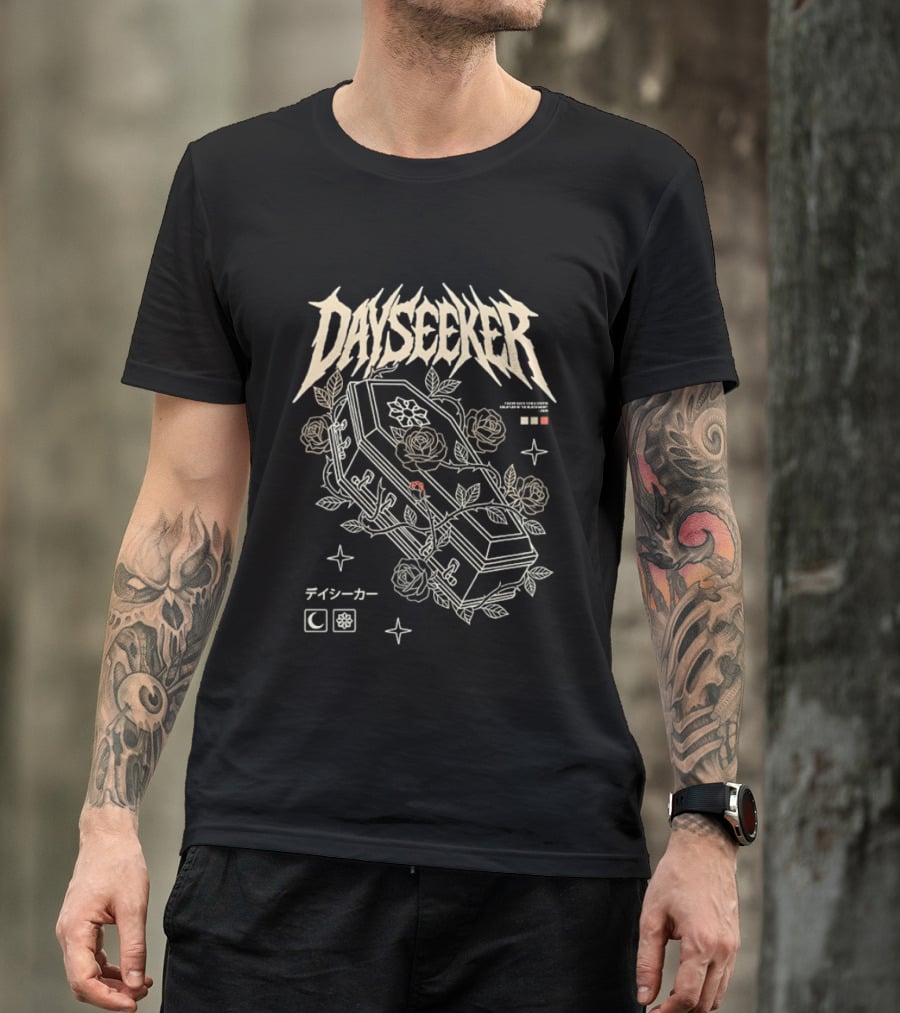 Dayseeker Coffin And Roses Metalcore Japanese Text Moon Star T-Shirt