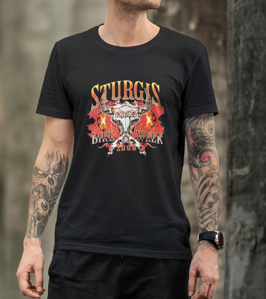 Sturgis Bike Week 2008 Flaming Bull Skull T-Shirt