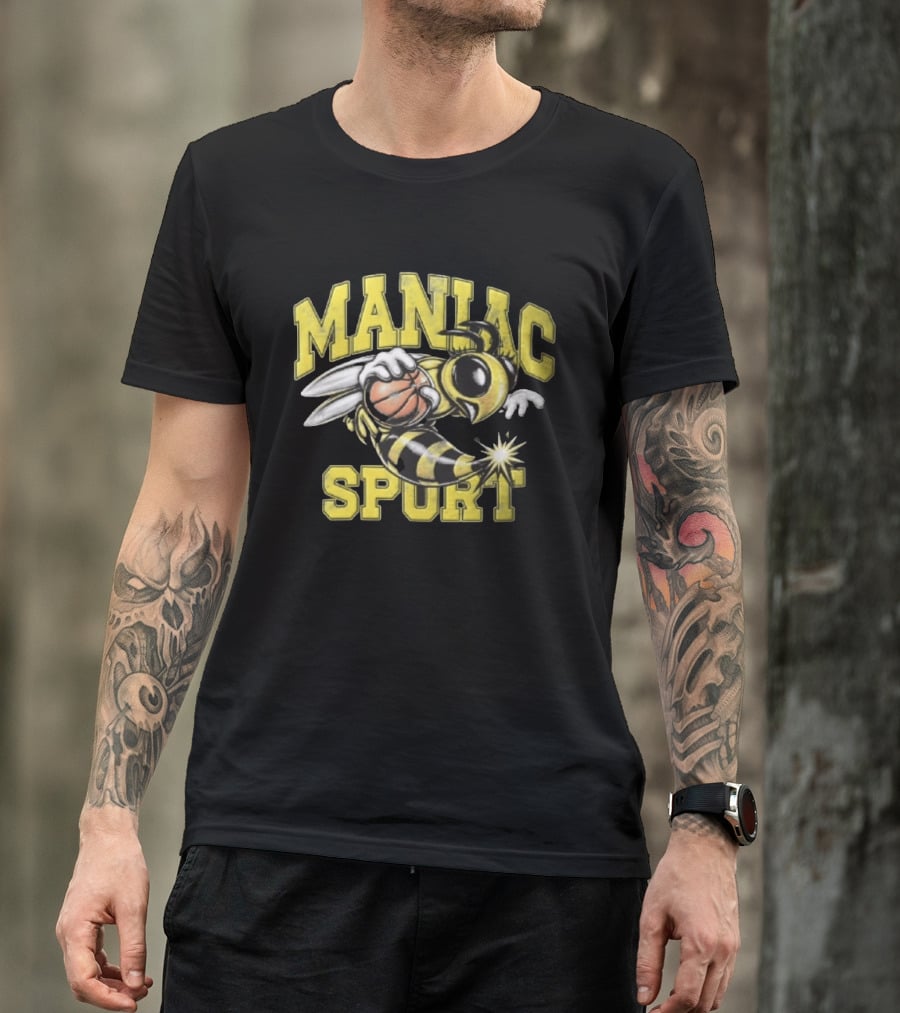 Maniac Sport Cartoon Hornet With Basketball Explosion T-Shirt