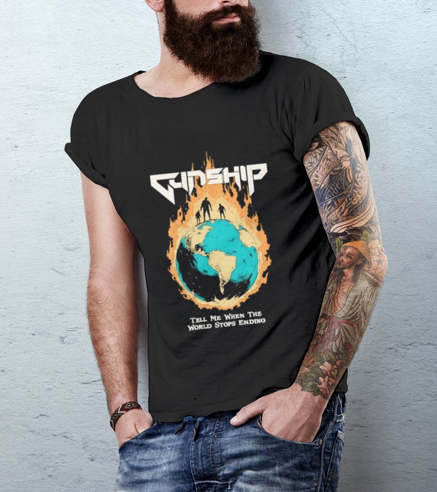 Gunship Tell Me When The World Stops Ending Flaming Earth T-Shirt