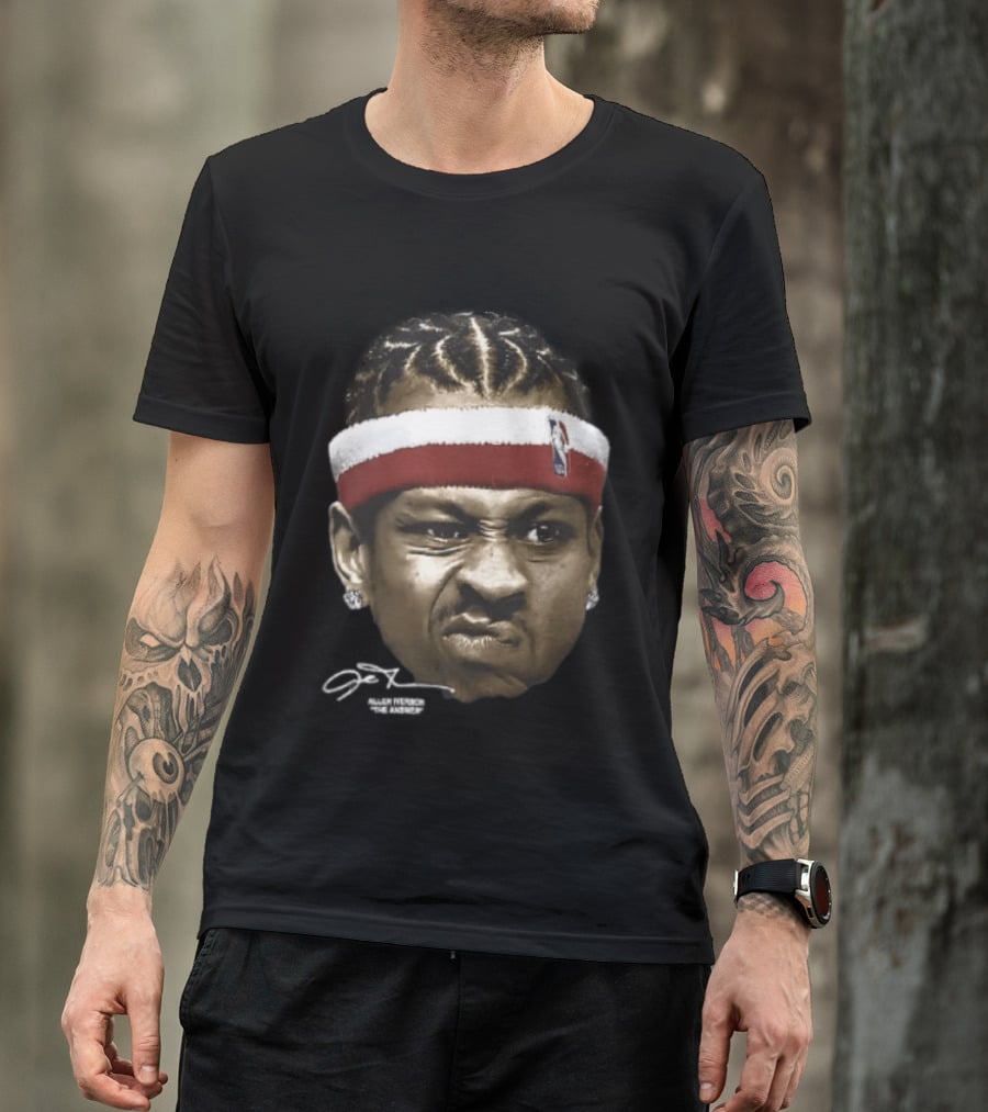 Allen Iverson Grimacing Face NBA Headband Earrings The Answer Signature T-Shirt