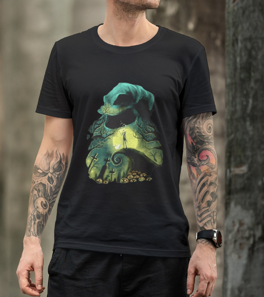 The Nightmare Before Christmas Jack Skellington Zero Oogie Boogie Moonlit Scene T-Shirt