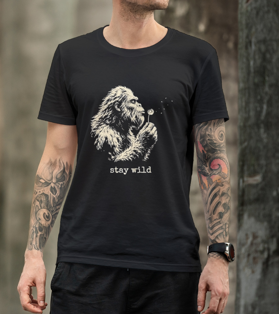 Stay Wild Bigfoot Blowing Dandelion Seeds T-Shirt