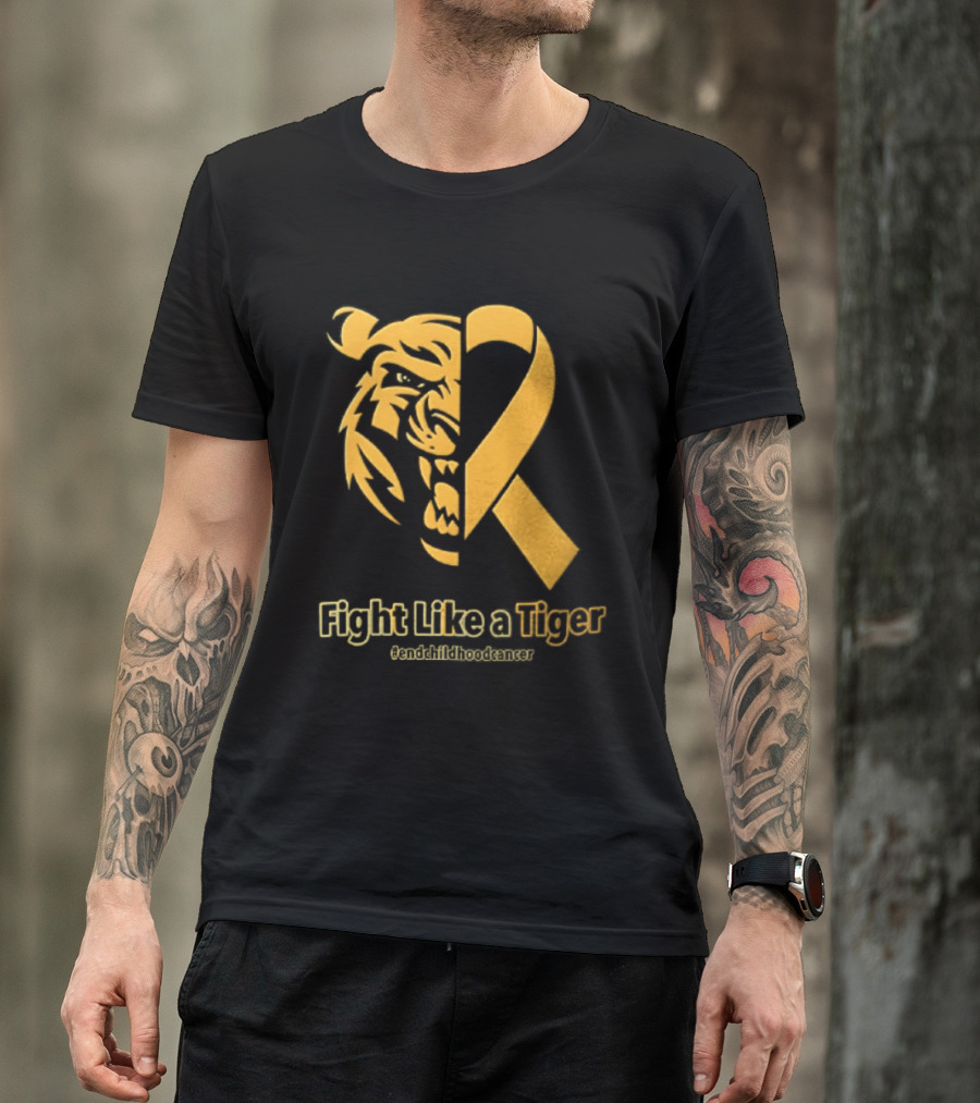 Fight Like A Tiger Childhood Cancer Awareness Gold Ribbon T-Shirt