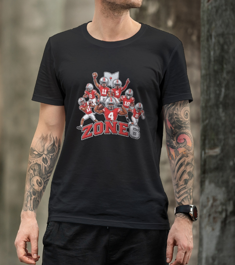 Zone 6 Ohio State Buckeyes Football Players With State Map And Numbers T-Shirt