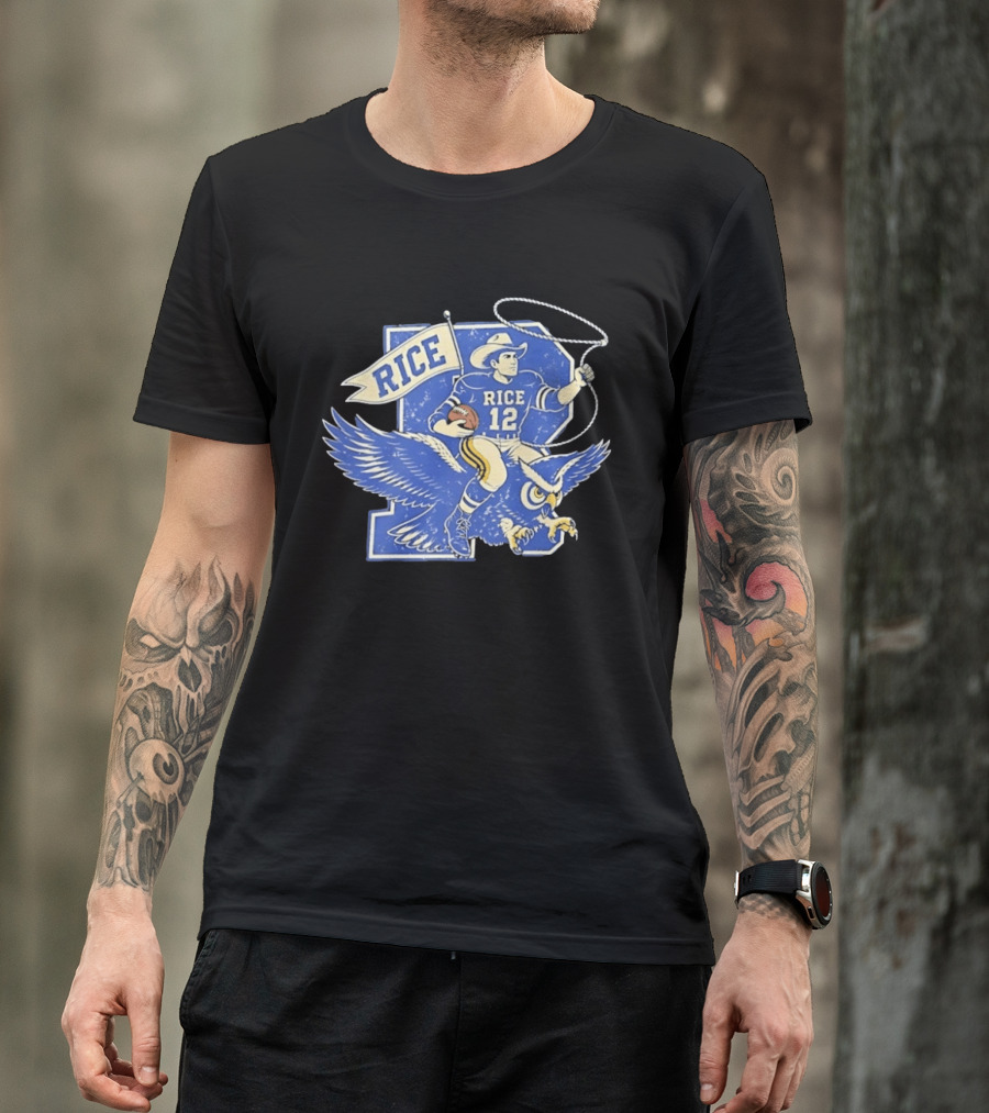 Rice Owls Football Player 12 Cowboy Riding Owl Team Spirit T-Shirt