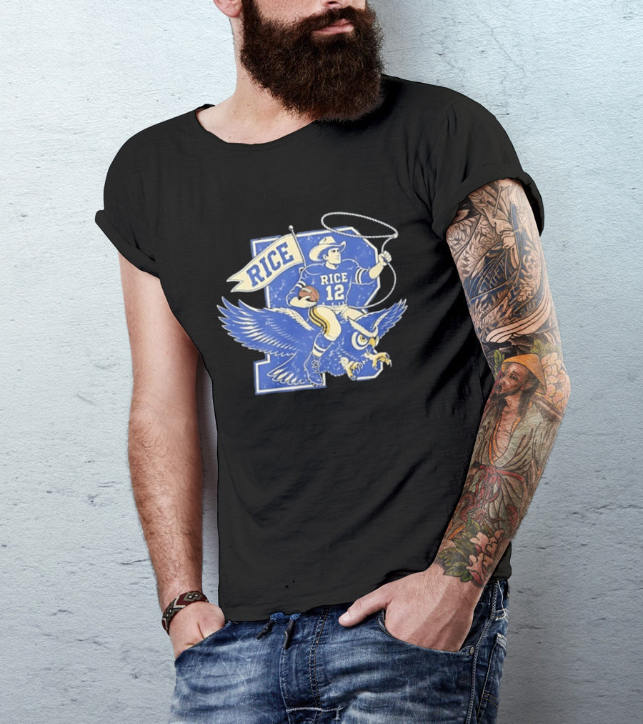Rice Owls Football Player 12 Cowboy Riding Owl Team Spirit T-Shirt
