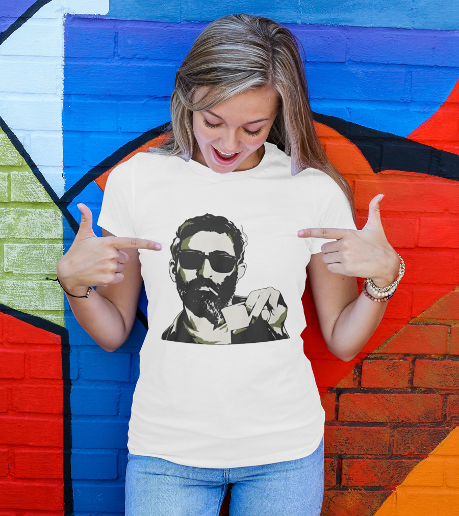 Bearded Man With Sunglasses Smoking Cigarette Holding Blank Card T-Shirt