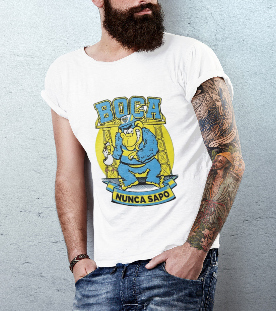 Boca Juniors Gorilla Wearing Cap Holding Chicken Boca Nunca Sapo T-Shirt