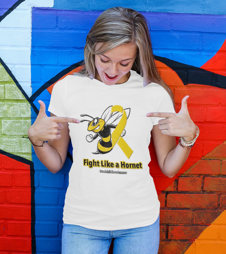 Fight Like A Hornet End Childhood Cancer Awareness Gold Ribbon T-Shirt