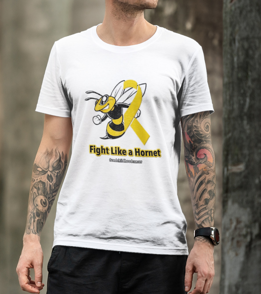 Fight Like A Hornet End Childhood Cancer Awareness Gold Ribbon T-Shirt