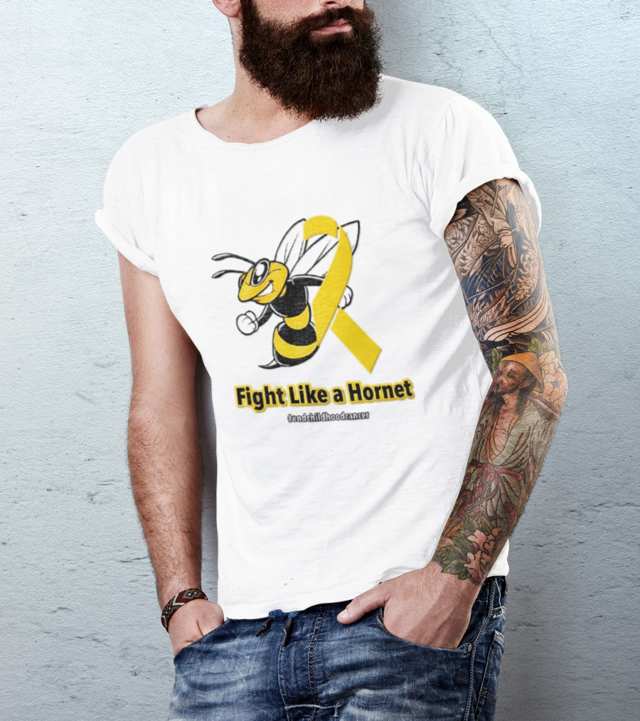 Fight Like A Hornet End Childhood Cancer Awareness Gold Ribbon T-Shirt