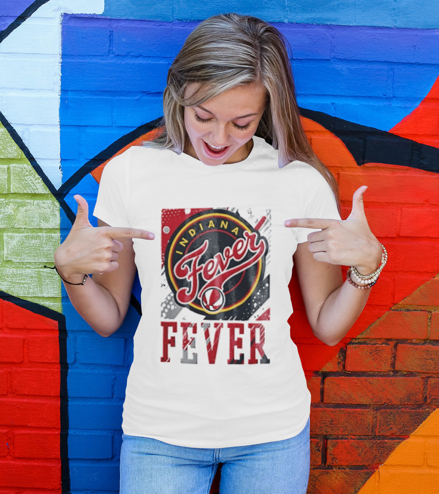Indiana Fever WNBA Distressed Paint Splatter Basketball Logo Fever T-Shirt