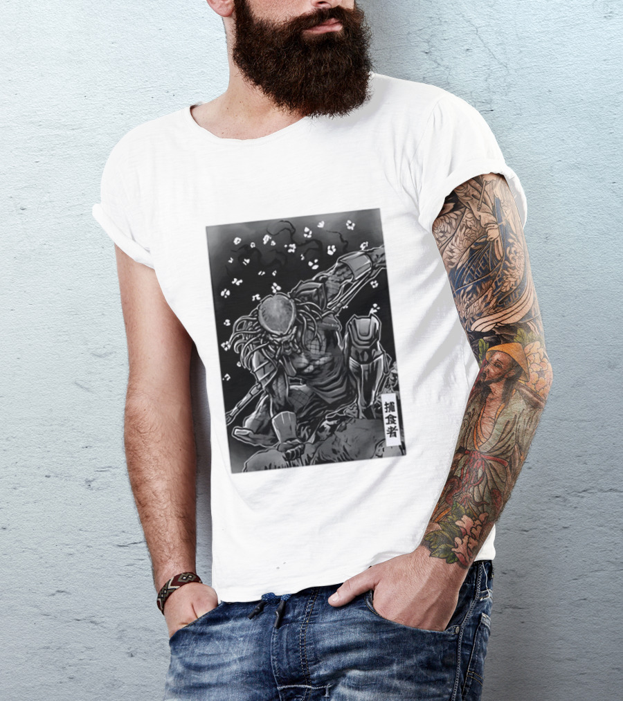 Predator Japanese Kanji Ink Sci Fi Alien Manga T-Shirt