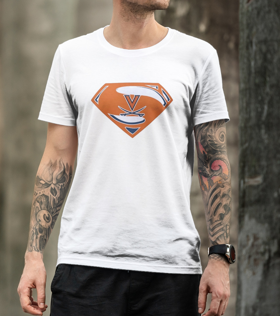 University Of Virginia Cavaliers Superman V Logo Crossed Sabers Orange T-Shirt