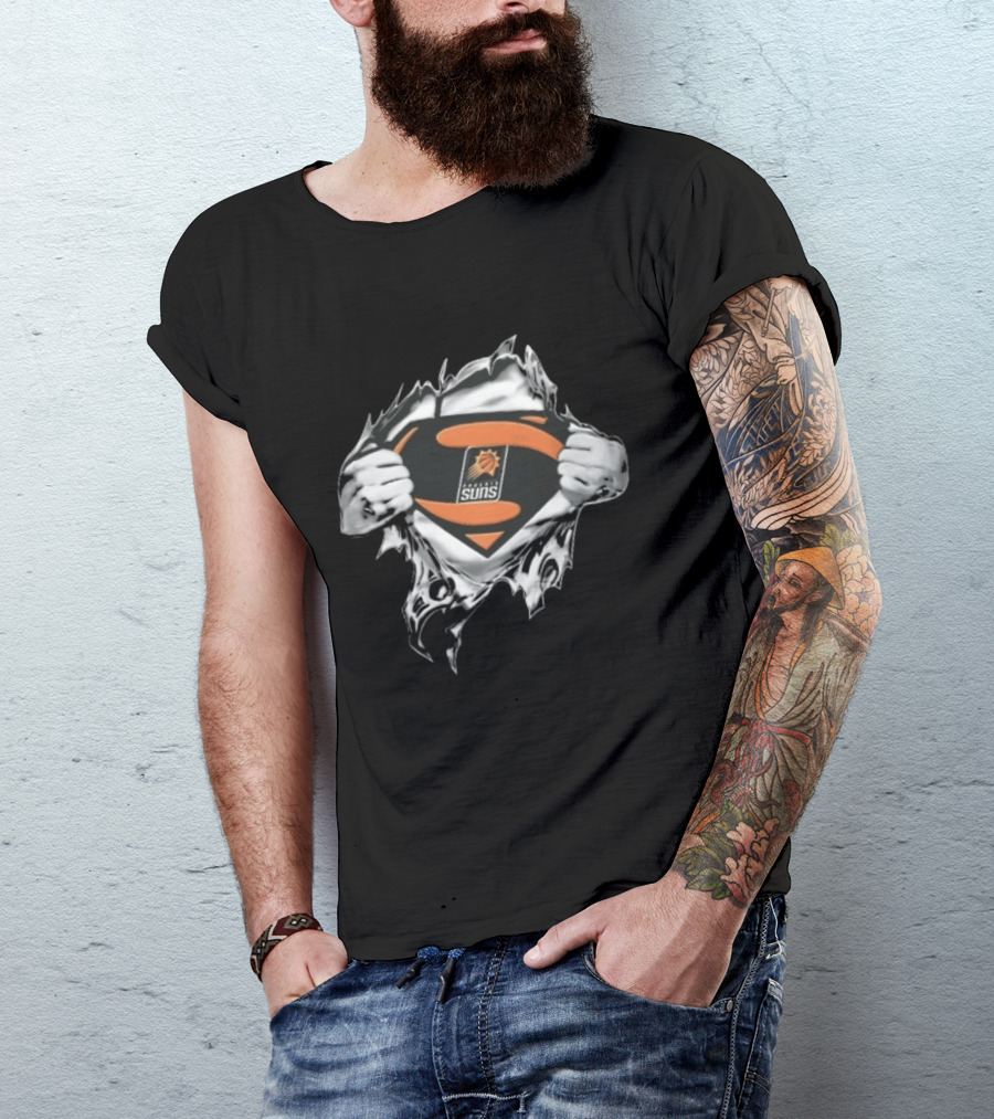 Phoenix Suns Superman Shield Ripped Chest NBA Hands Pulling Open T-Shirt