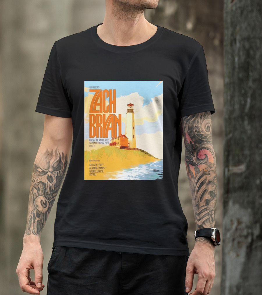 Zach Bryan Live At The Woodlands September 18 19 2026 Dover DE Kings Of Leon Alabama Shakes Gabriella Rose Feyi Fuli Concert T-Shirt