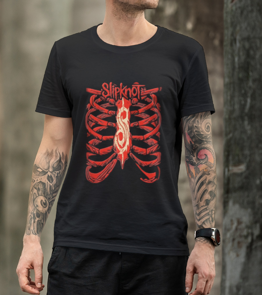 Slipknot Red Skeletal Ribcage Bones Tribal S Sternum Line T-Shirt