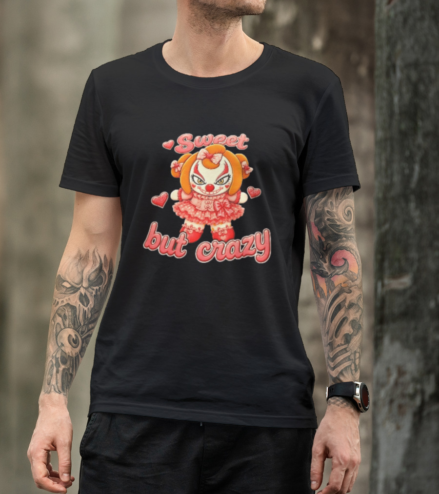 Sweet But Crazy Evil Harlequin Clown Doll Hearts T-Shirt