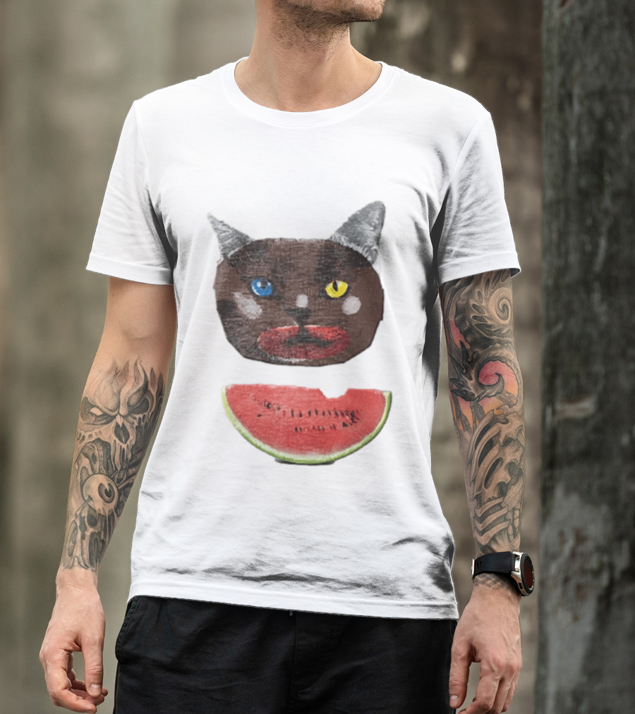 Cat Heterochromia Watermelon Slice Surreal T-Shirt
