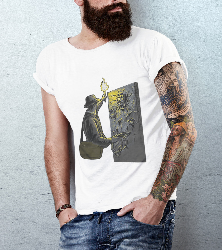 Indiana Jones Exploring Han Solo Frozen In Carbonite Mashup T-Shirt