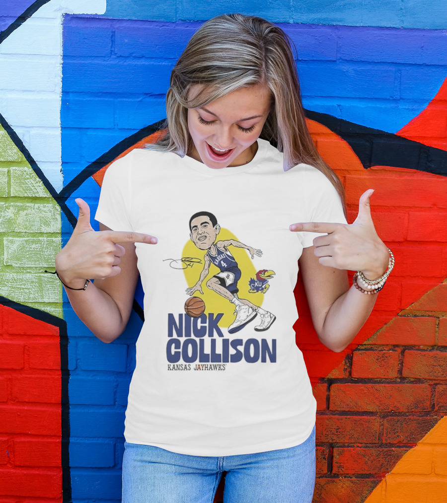 Nick Collison Kansas Jayhawks Basketball Caricature With Signature T-Shirt