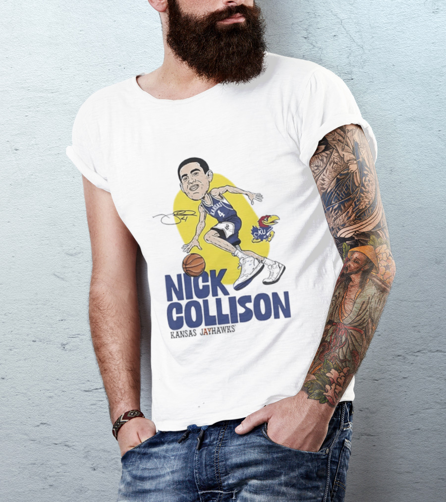 Nick Collison Kansas Jayhawks Basketball Caricature With Signature T-Shirt