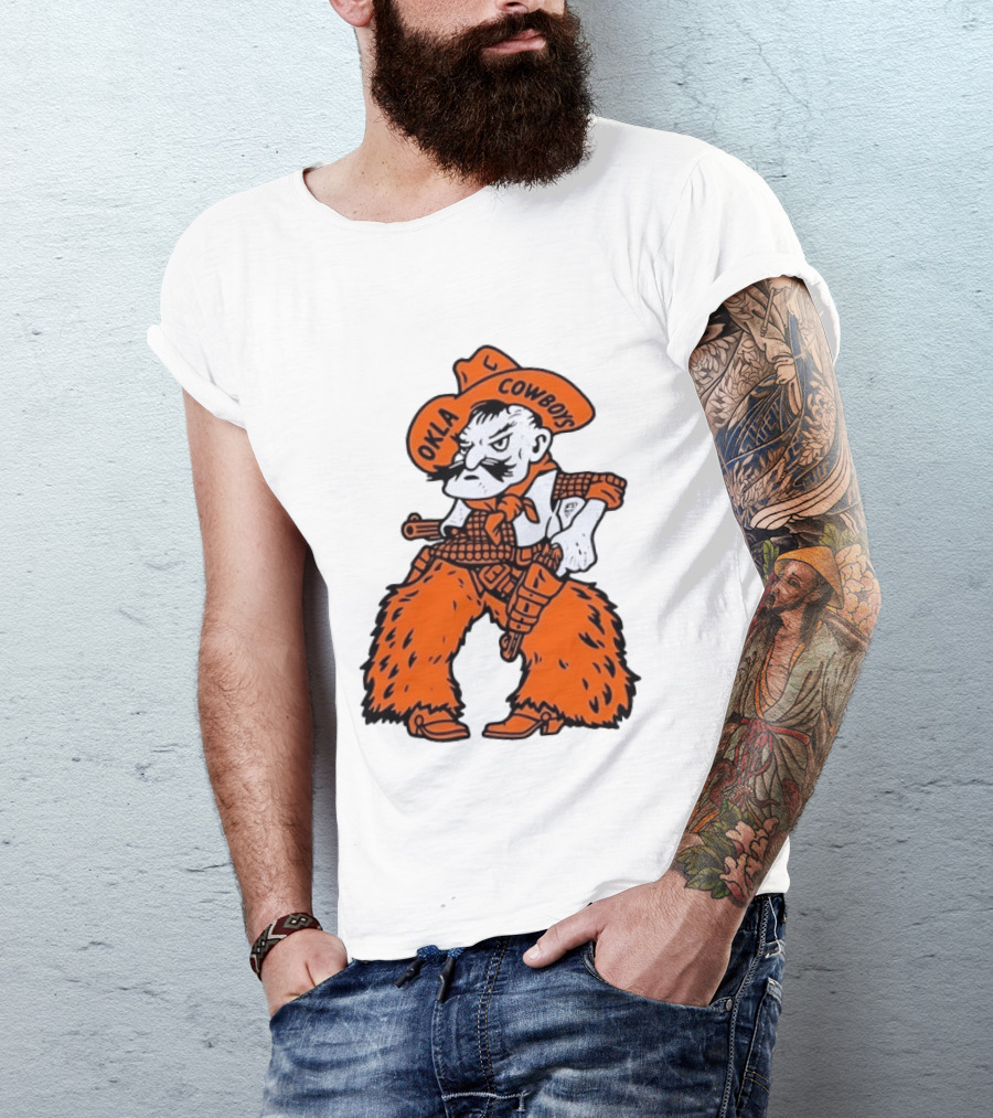 Oklahoma Cowboys Pistol Pete Orange Cowboy T-Shirt