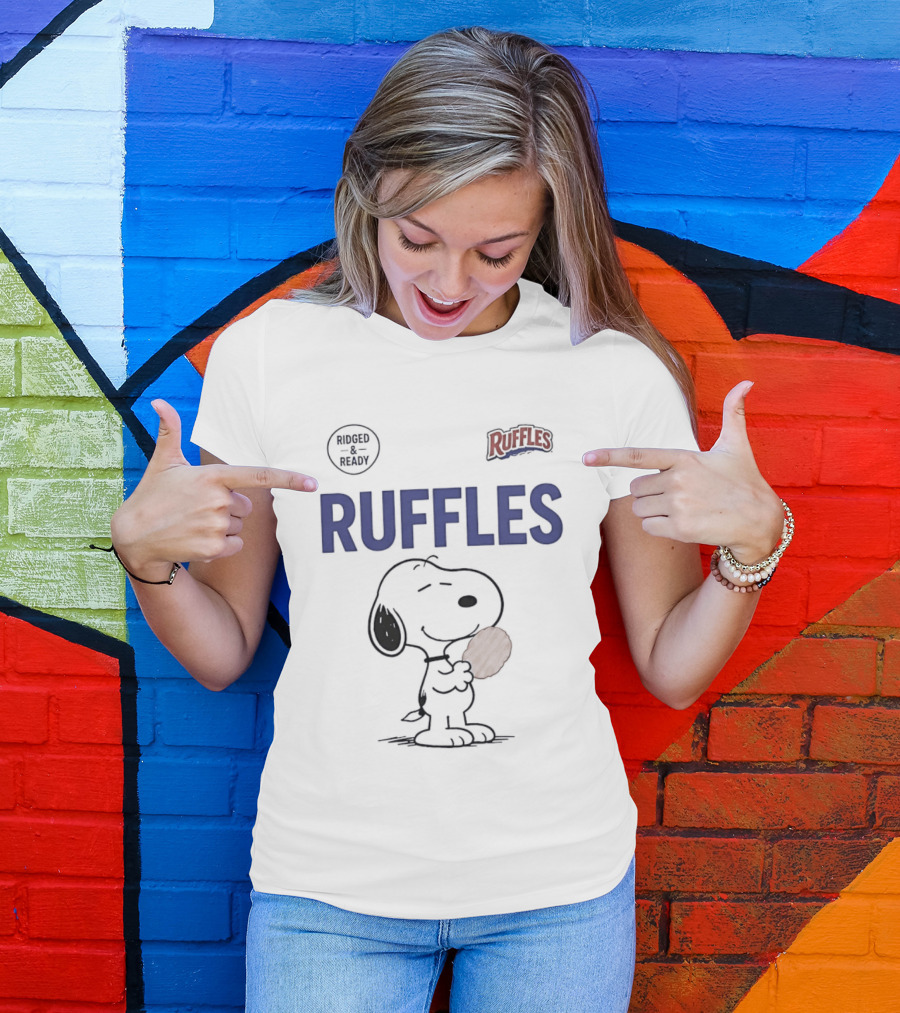 Ruffles Ridged And Ready Peanuts Snoopy Eating Chips T-Shirt