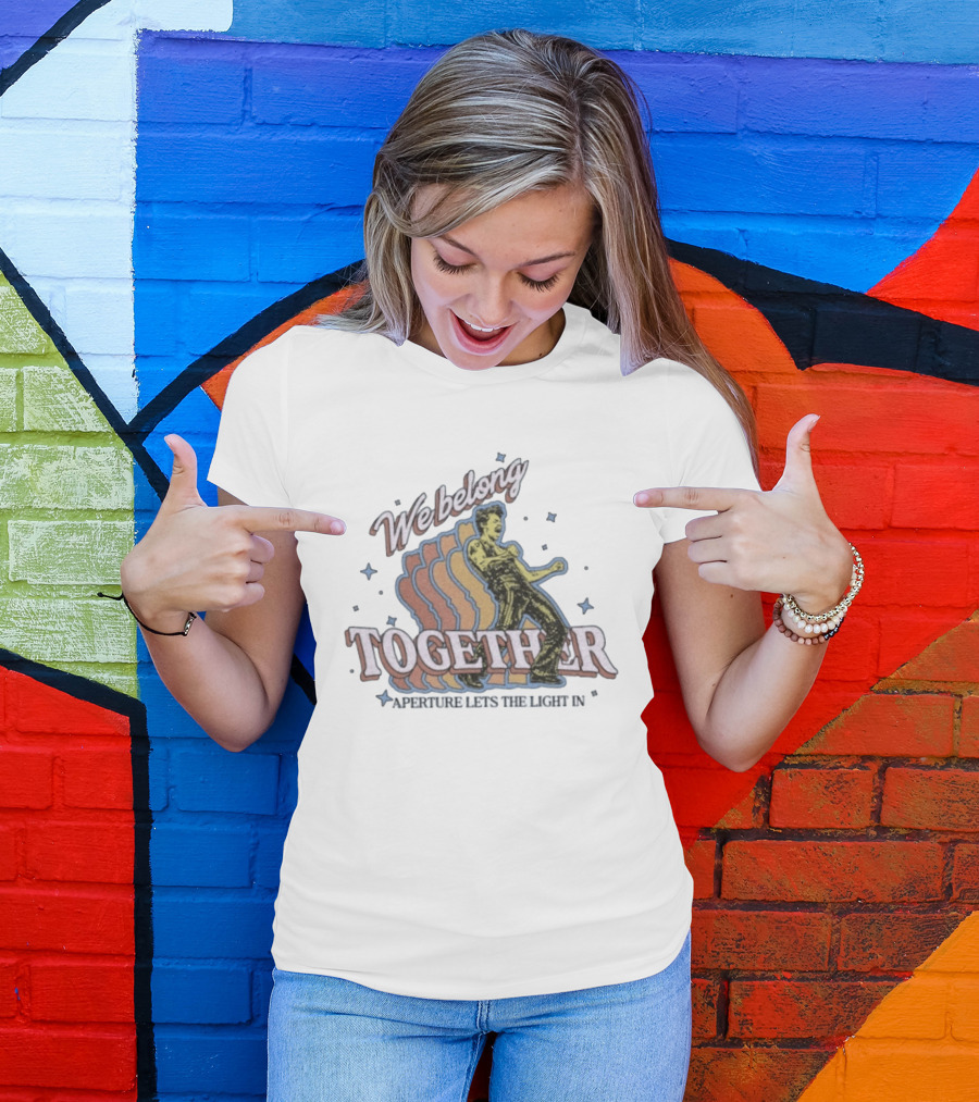 We Belong Together Aperture Lets The Light In Retro Style Dancing Figure With Stars T-Shirt