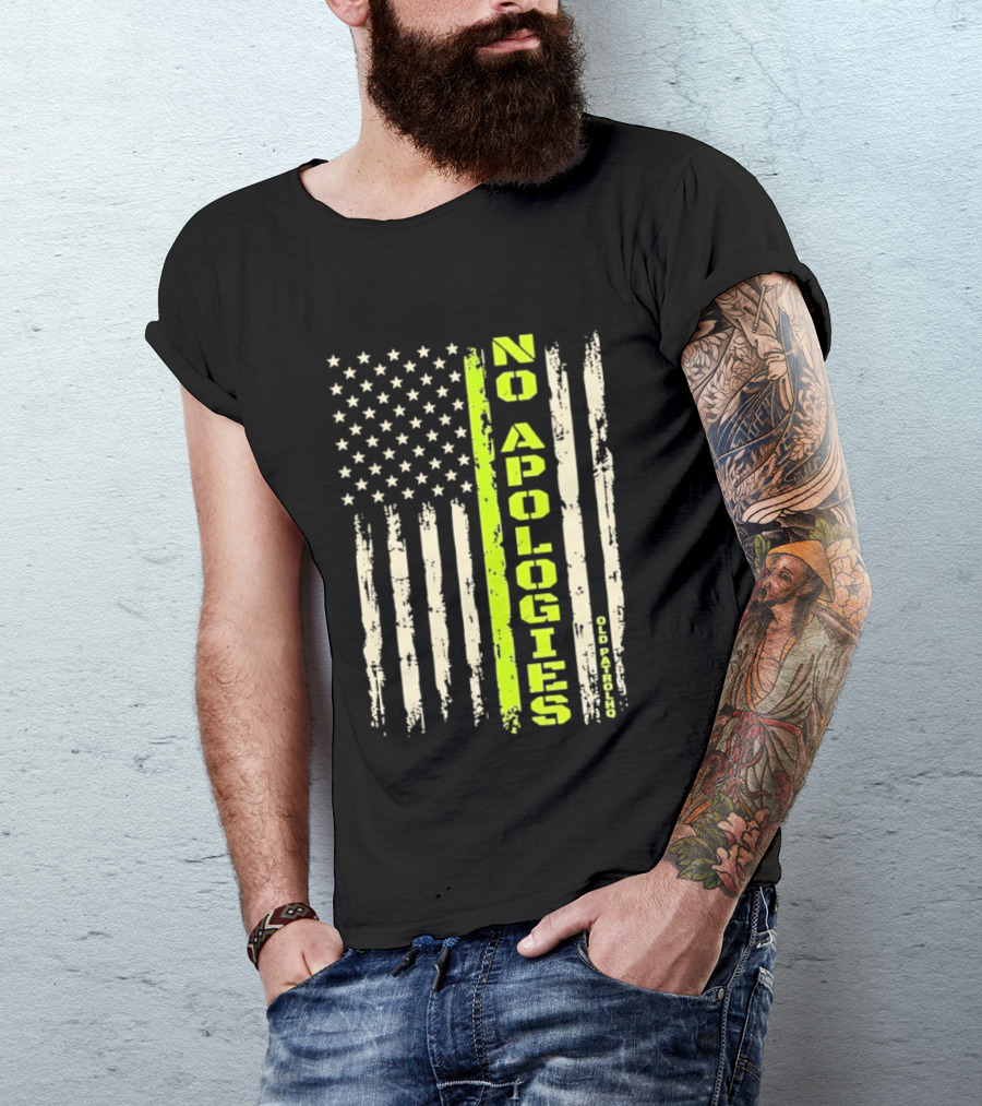 No Apologies Old PatrolHQ Distressed American Flag Vertical Stripes Stars T-Shirt