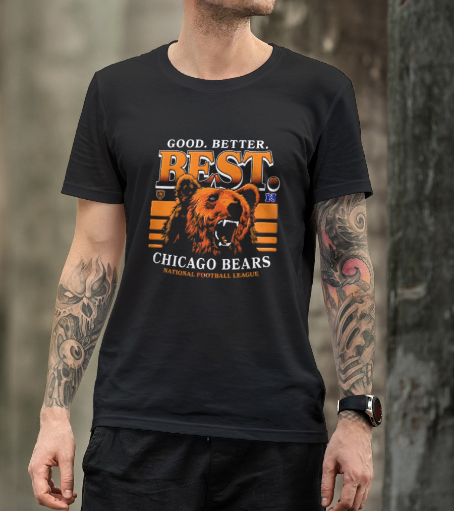 Chicago Bears Good Better Best Roaring Bear Head National Football League Orange Stripes T-Shirt