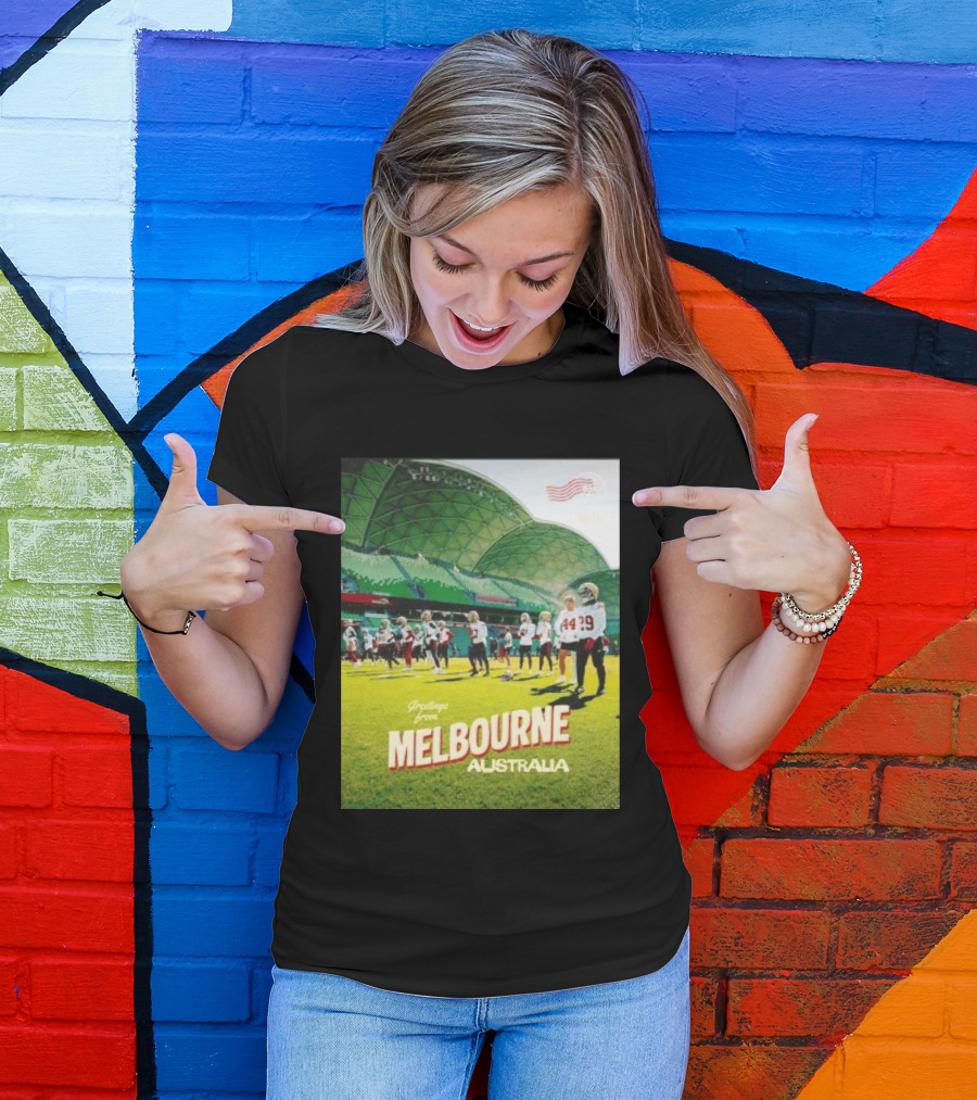 San Francisco 49ers Greetings From Melbourne Australia Day 4 Football Practice T-Shirt
