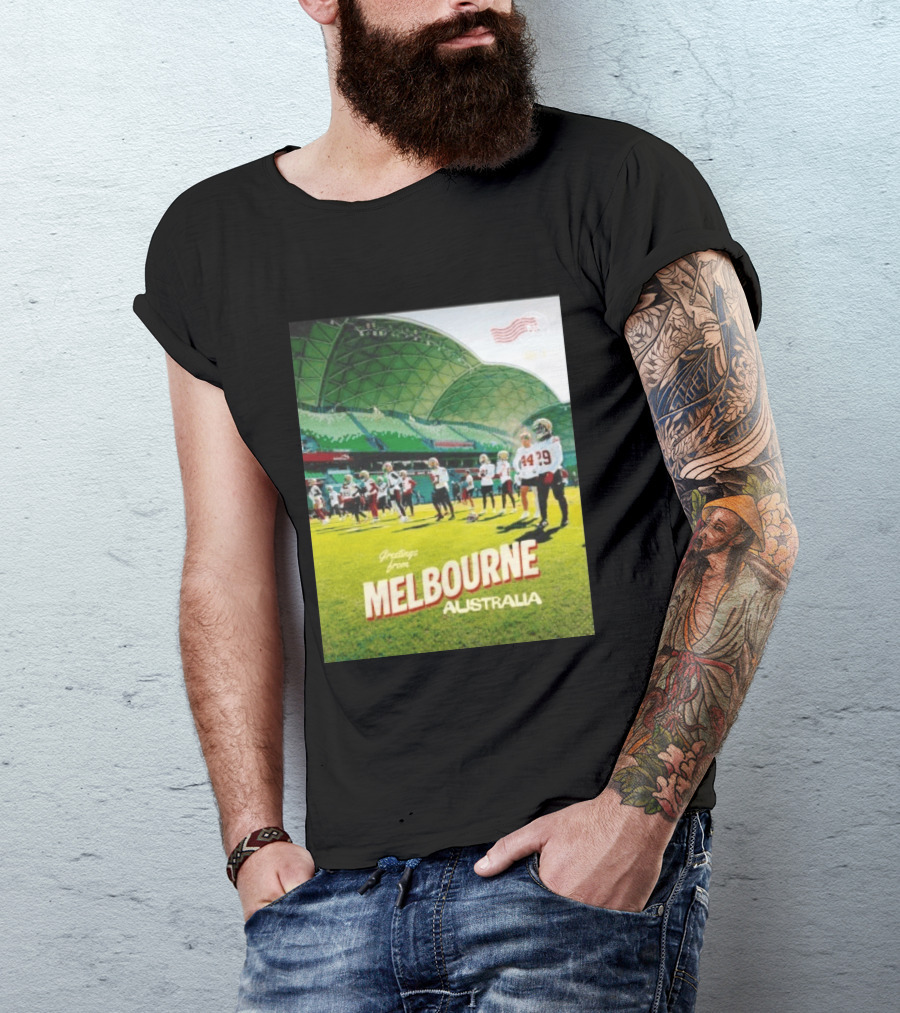 San Francisco 49ers Greetings From Melbourne Australia Day 4 Football Practice T-Shirt