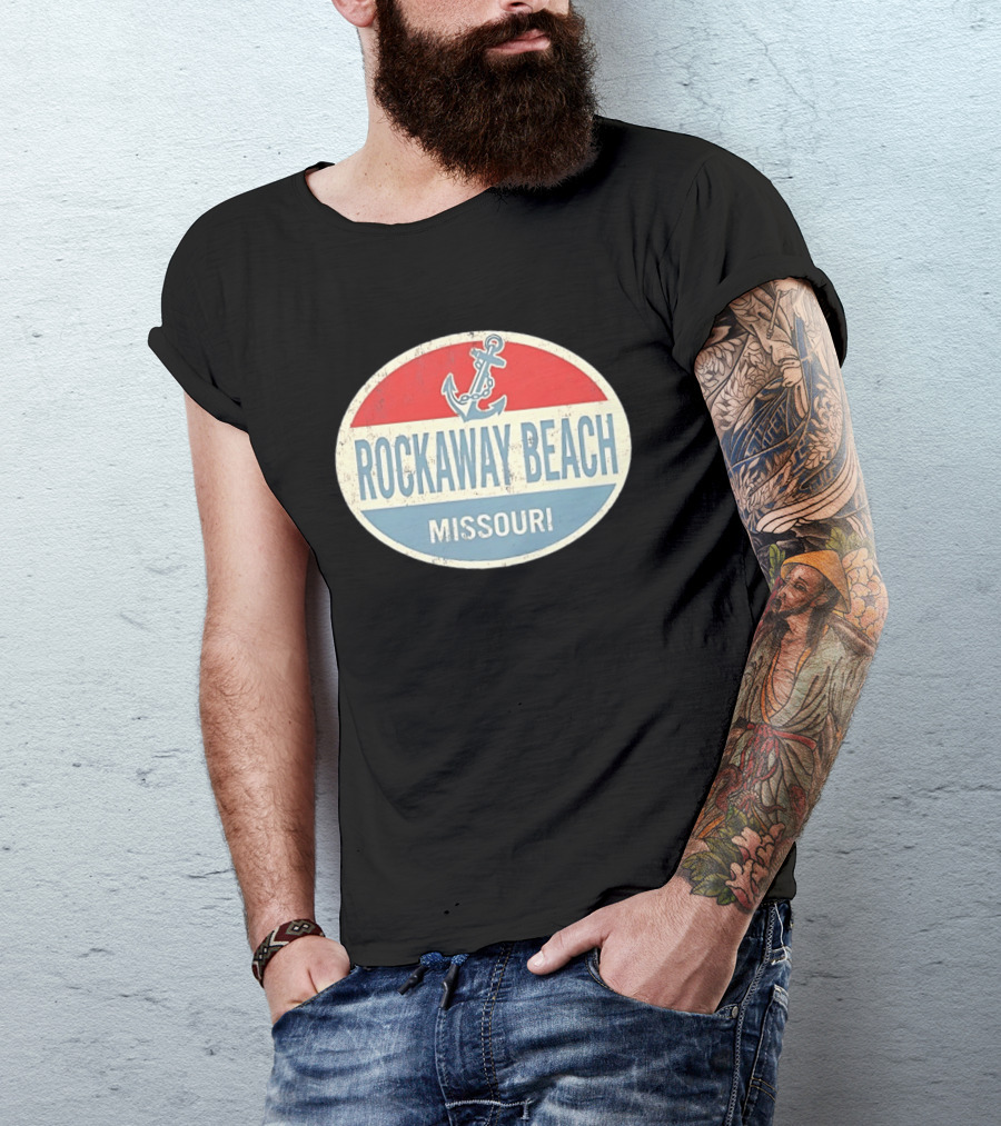 Rockaway Beach Missouri Distressed Anchor Red White Blue Vintage Look T-Shirt