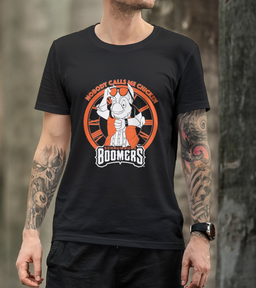 Schaumburg Boomers Nobody Calls Me Chicken Baseball Team Orange And White T-Shirt