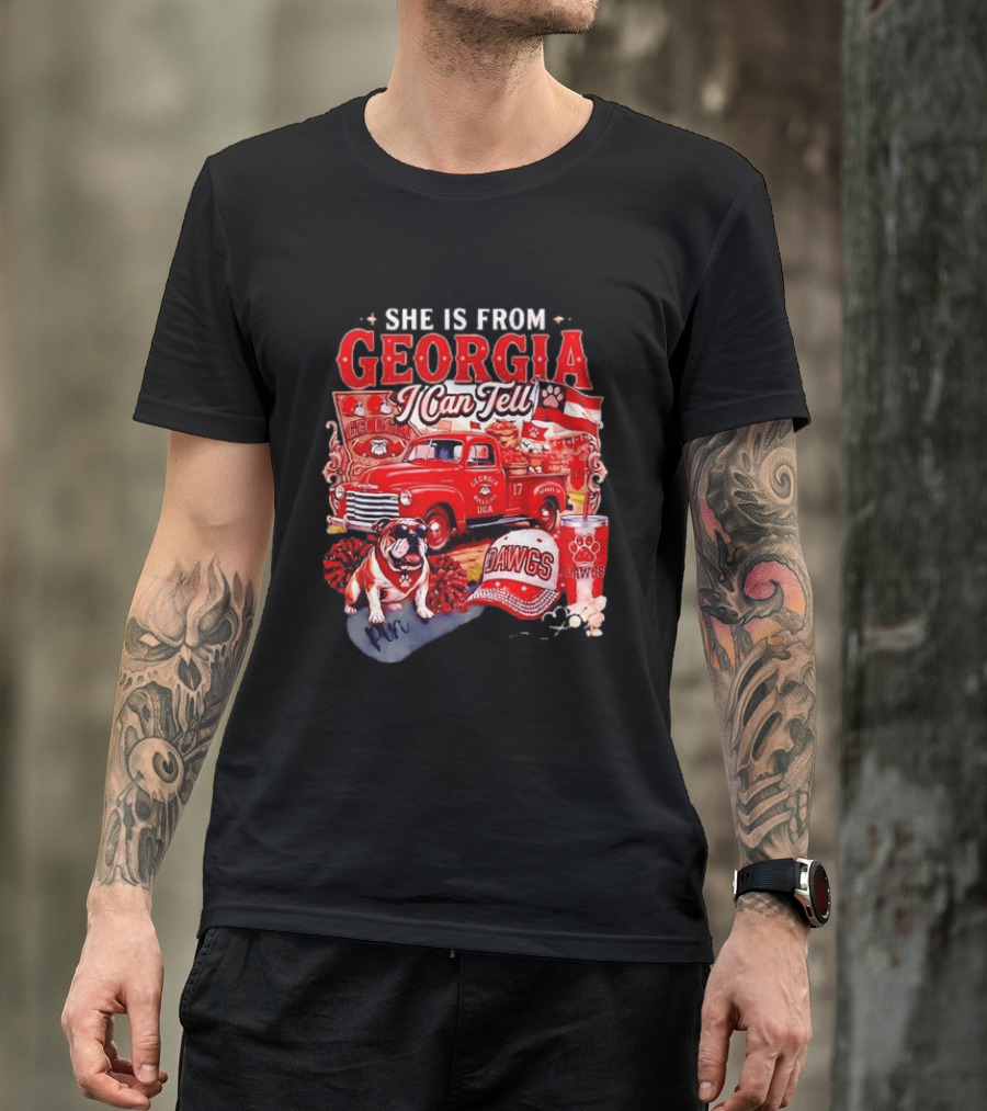 She Is From Georgia I Can Tell Bulldogs Dawgs Red Truck T-Shirt