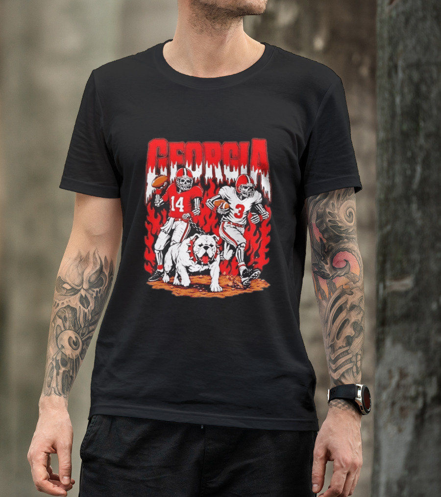 Georgia Bulldogs Football Skeleton Players 14 And 3 With Bulldog T-Shirt
