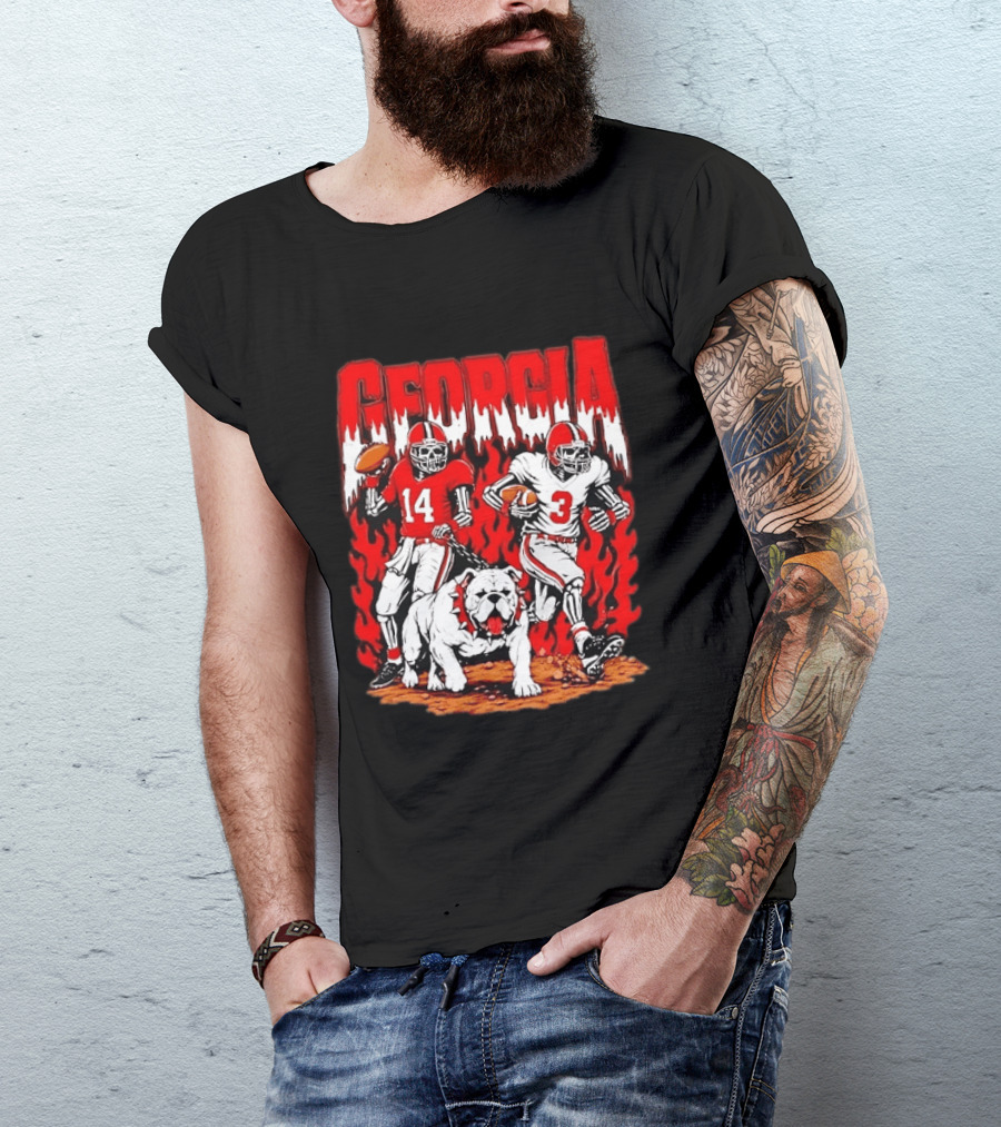 Georgia Bulldogs Football Skeleton Players 14 And 3 With Bulldog T-Shirt