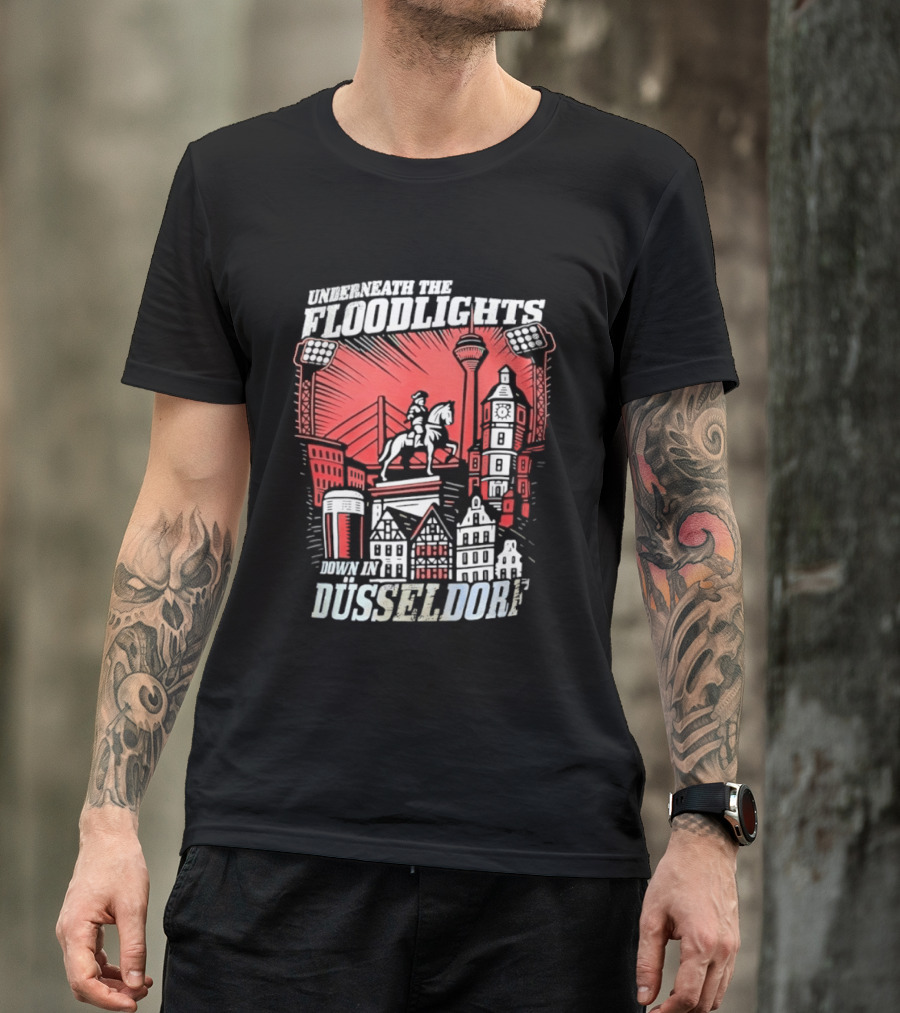 Underneath The Floodlights Düsseldorf Skyline And Equine Monument T-Shirt