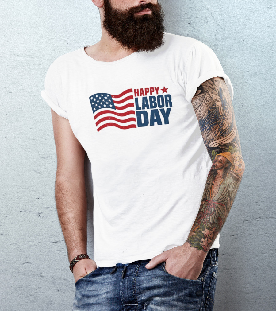 Happy Labor Day Distressed American Flag Stars Stripes T-Shirt