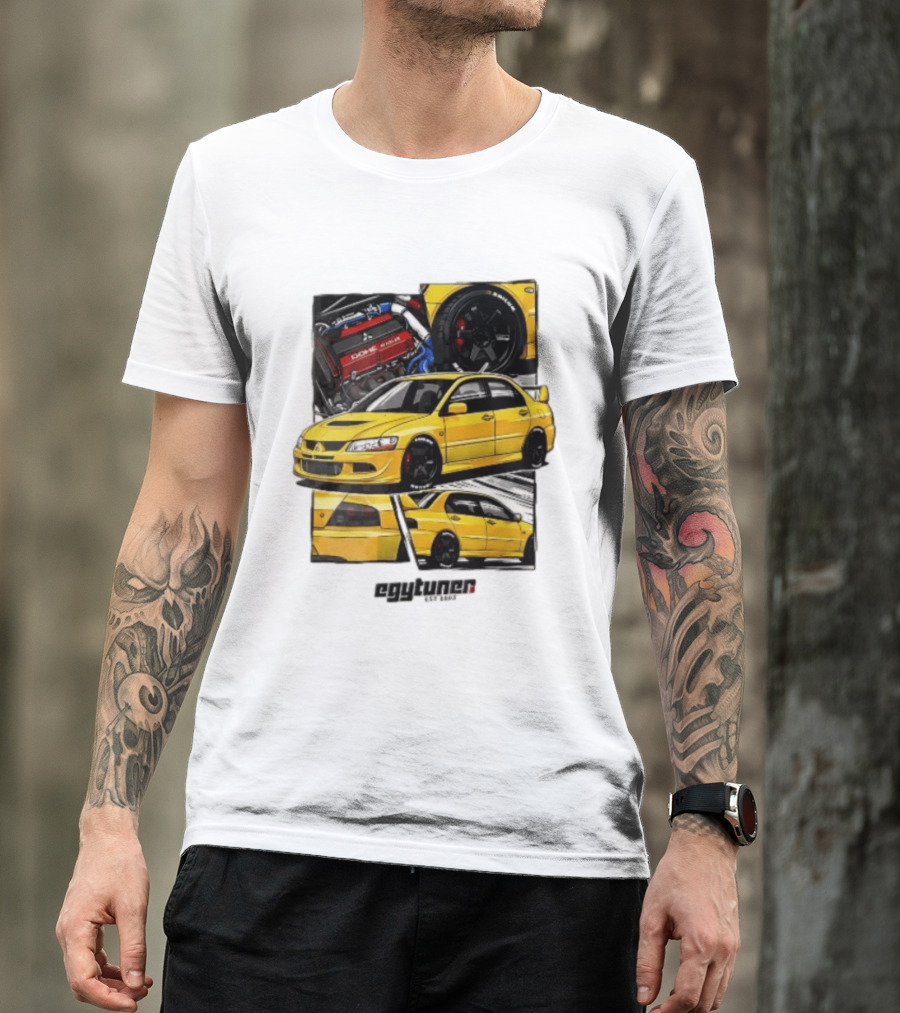 Mitsubishi Egytuner Est 2003 Yellow Lancer Evolution Engine Wheel Panels T-Shirt