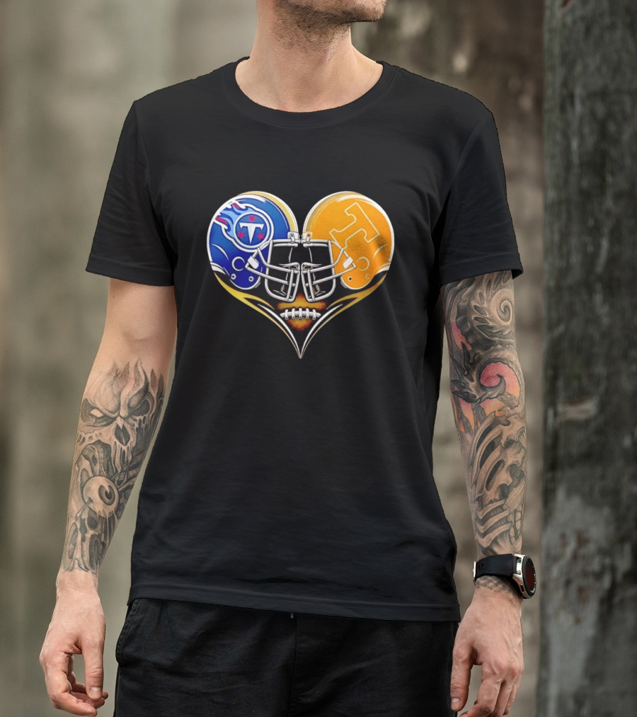 Tennessee Titans Tennessee Volunteers Football Heart Helmet T-Shirt