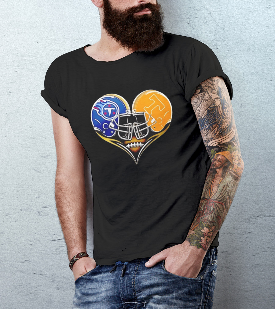 Tennessee Titans Tennessee Volunteers Football Heart Helmet T-Shirt
