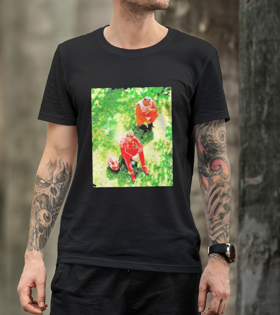 Monza GP Charles Leclerc Helmet On Grass Crash Moment T-Shirt