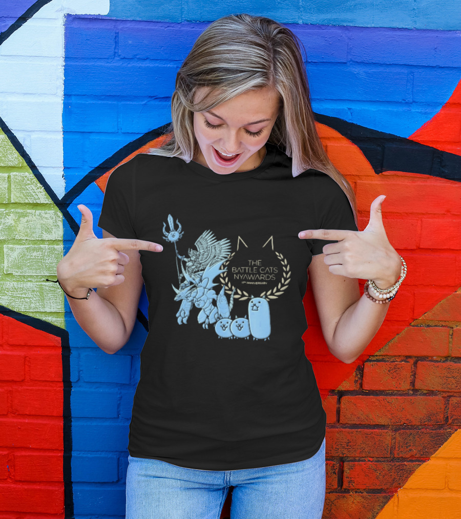 The Battle Cats Nyawards 11th Anniversary Characters Laurel Wreath Line T-Shirt