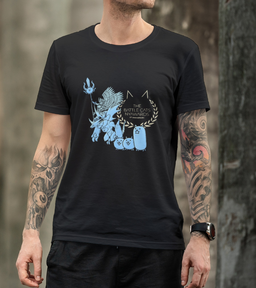 The Battle Cats Nyawards 11th Anniversary Characters Laurel Wreath Line T-Shirt
