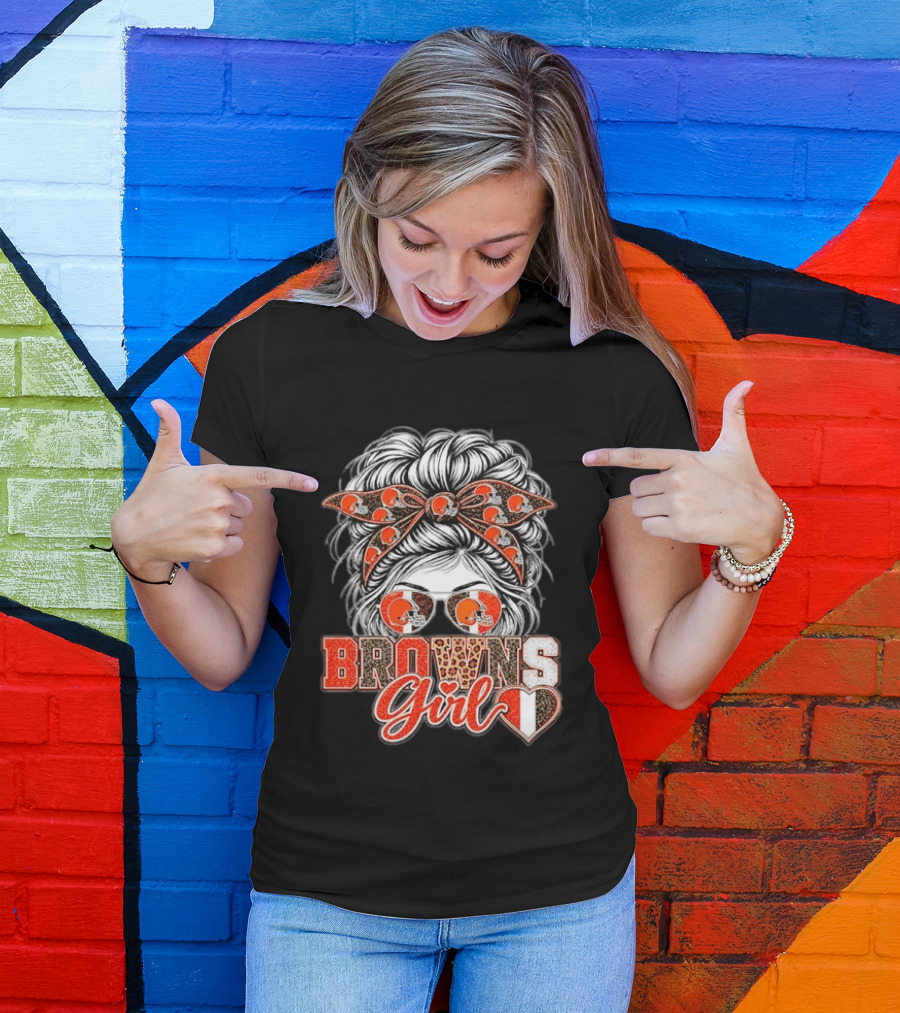 Cleveland Browns Girl Messy Bun Football T-Shirt