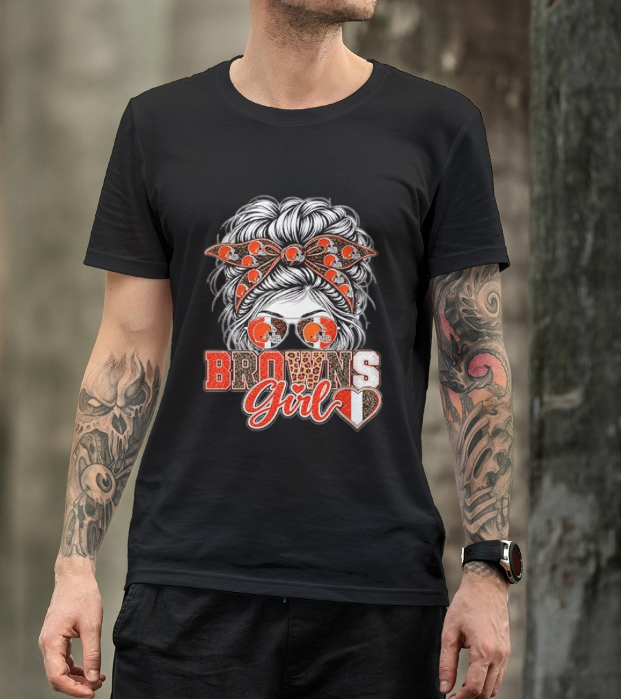 Cleveland Browns Girl Messy Bun Football T-Shirt